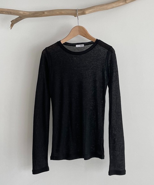 CANAL JEAN（キャナルジーン）の「via j(ヴィアジェイ) テンセルウールシアーロングTシャツ（Tシャツ/カットソー・レディース・ホワイト/ブラック/グレイッシュベージュ/ブラウン/ラベンダー・ONE SIZE）」の20枚目の写真