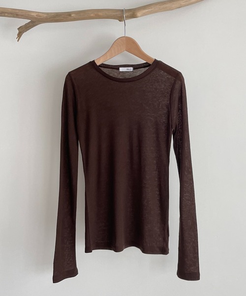 CANAL JEAN（キャナルジーン）の「via j(ヴィアジェイ) テンセルウールシアーロングTシャツ（Tシャツ/カットソー・レディース・ホワイト/ブラック/グレイッシュベージュ/ブラウン/ラベンダー・ONE SIZE）」の19枚目の写真