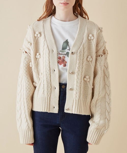 MADEMOISELLE ROPE'（マドモアゼル ロペ）の「レースアップポップコーンカーディガン（カーディガン/ボレロ・レディース・オフホワイト/ベージュ/パープル・38）」の10枚目の写真