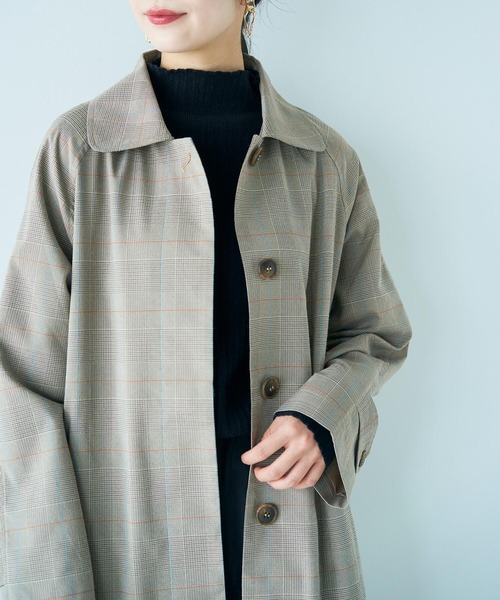 haco!（ハコ）の「カジュアルコーデも一気に大人っぽに変身させてくれる！魔法みたいにかっこいいチェックのステンカラーコート by que made me（ステンカラーコート・レディース・ブラウン系その他・SMALL/MEDIUM/LARGE/X-LARGE）」の20枚目の写真