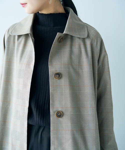 haco!（ハコ）の「カジュアルコーデも一気に大人っぽに変身させてくれる！魔法みたいにかっこいいチェックのステンカラーコート by que made me（ステンカラーコート・レディース・ブラウン系その他・SMALL/MEDIUM/LARGE/X-LARGE）」の5枚目の写真