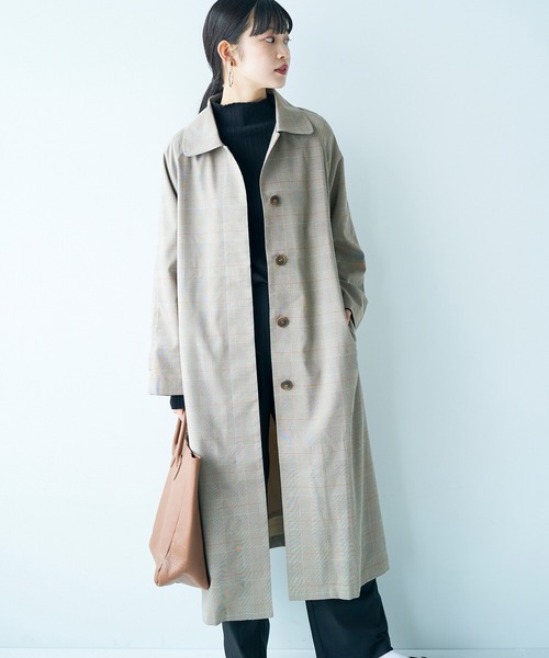 haco!（ハコ）の「カジュアルコーデも一気に大人っぽに変身させてくれる！魔法みたいにかっこいいチェックのステンカラーコート by que made me（ステンカラーコート・レディース・ブラウン系その他・SMALL/MEDIUM/LARGE/X-LARGE）」の6枚目の写真