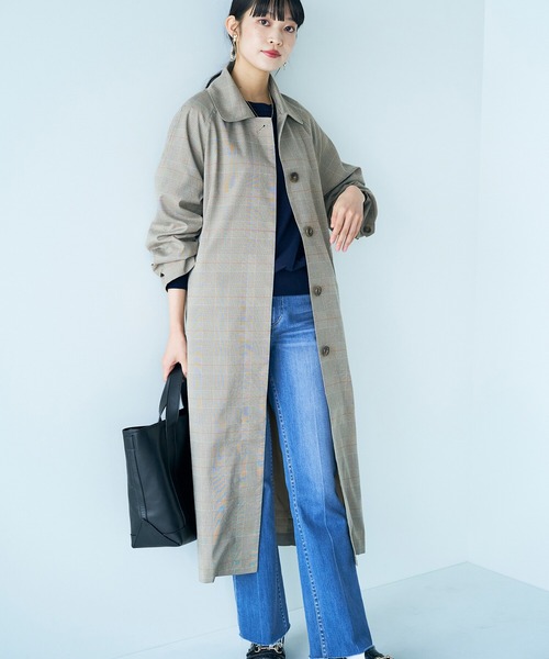 haco!（ハコ）の「カジュアルコーデも一気に大人っぽに変身させてくれる！魔法みたいにかっこいいチェックのステンカラーコート by que made me（ステンカラーコート・レディース・ブラウン系その他・SMALL/MEDIUM/LARGE/X-LARGE）」の15枚目の写真