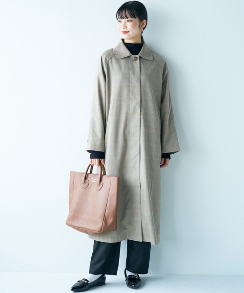 haco!（ハコ）の「カジュアルコーデも一気に大人っぽに変身させてくれる！魔法みたいにかっこいいチェックのステンカラーコート by que made me（ステンカラーコート・レディース・ブラウン系その他・SMALL/MEDIUM/LARGE/X-LARGE）」の17枚目の写真