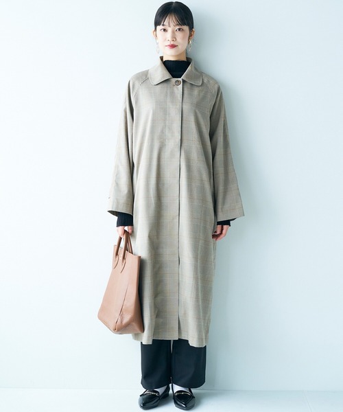 haco!（ハコ）の「カジュアルコーデも一気に大人っぽに変身させてくれる！魔法みたいにかっこいいチェックのステンカラーコート by que made me（ステンカラーコート・レディース・ブラウン系その他・SMALL/MEDIUM/LARGE/X-LARGE）」の12枚目の写真