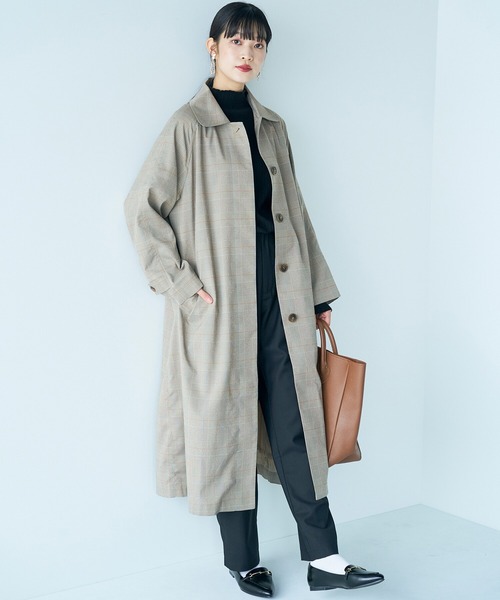 haco!（ハコ）の「カジュアルコーデも一気に大人っぽに変身させてくれる！魔法みたいにかっこいいチェックのステンカラーコート by que made me（ステンカラーコート・レディース・ブラウン系その他・SMALL/MEDIUM/LARGE/X-LARGE）」の10枚目の写真