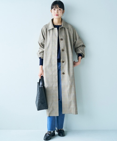 haco!（ハコ）の「カジュアルコーデも一気に大人っぽに変身させてくれる！魔法みたいにかっこいいチェックのステンカラーコート by que made me（ステンカラーコート・レディース・ブラウン系その他・SMALL/MEDIUM/LARGE/X-LARGE）」の7枚目の写真