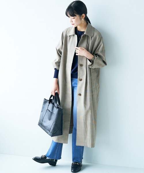 haco!（ハコ）の「カジュアルコーデも一気に大人っぽに変身させてくれる！魔法みたいにかっこいいチェックのステンカラーコート by que made me（ステンカラーコート・レディース・ブラウン系その他・SMALL/MEDIUM/LARGE/X-LARGE）」の16枚目の写真