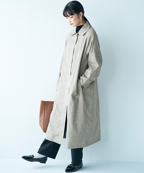 haco!（ハコ）の「カジュアルコーデも一気に大人っぽに変身させてくれる！魔法みたいにかっこいいチェックのステンカラーコート by que made me（ステンカラーコート・レディース・ブラウン系その他・SMALL/MEDIUM/LARGE/X-LARGE）」の19枚目の写真