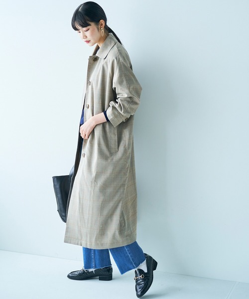 haco!（ハコ）の「カジュアルコーデも一気に大人っぽに変身させてくれる！魔法みたいにかっこいいチェックのステンカラーコート by que made me（ステンカラーコート・レディース・ブラウン系その他・SMALL/MEDIUM/LARGE/X-LARGE）」の3枚目の写真