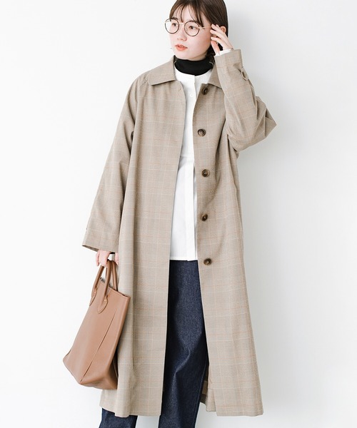 haco!（ハコ）の「カジュアルコーデも一気に大人っぽに変身させてくれる！魔法みたいにかっこいいチェックのステンカラーコート by que made me（ステンカラーコート・レディース・ブラウン系その他・SMALL/MEDIUM/LARGE/X-LARGE）」の22枚目の写真
