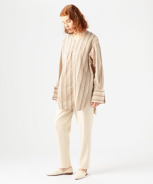 【DESPRES】22-01-14-01207 コットンオンブレストライプ Vネックチュニック長袖シャツ DES PRES - 【DESPRES】22-01-14-01207 コットンオンブレストライプ V