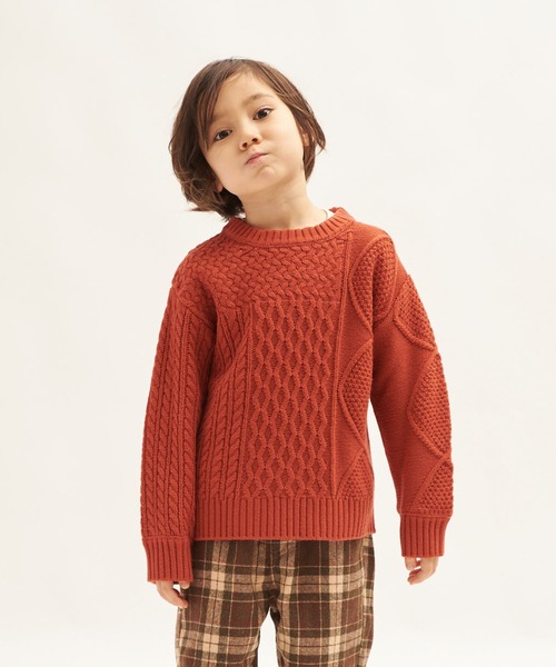 RUGGEDWORKS（ラゲッドワークス）の「パッチワークケーブルニット（ニット/セーター・キッズ・オレンジ/ブルー・90/100/110/120/130/140/150）」の2枚目の写真