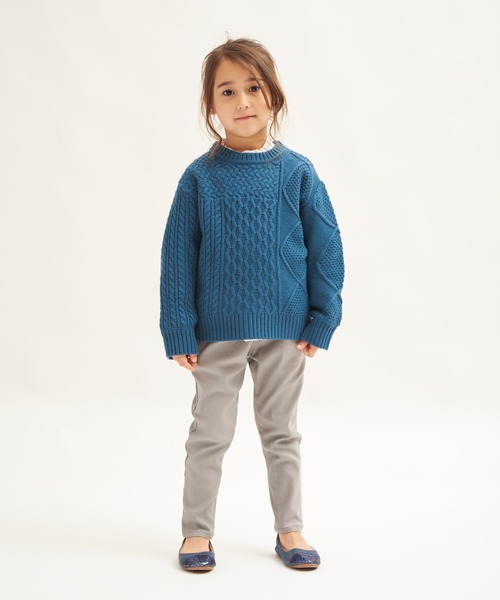 RUGGEDWORKS（ラゲッドワークス）の「パッチワークケーブルニット（ニット/セーター・キッズ・オレンジ/ブルー・90/100/110/120/130/140/150）」の3枚目の写真