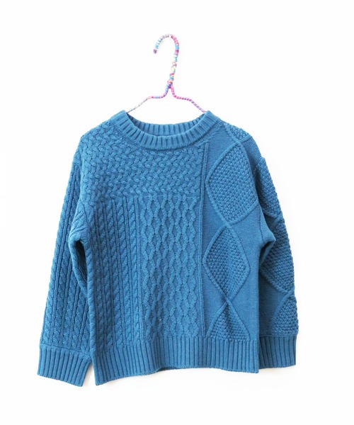 RUGGEDWORKS（ラゲッドワークス）の「パッチワークケーブルニット（ニット/セーター・キッズ・オレンジ/ブルー・90/100/110/120/130/140/150）」の10枚目の写真