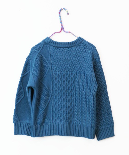 RUGGEDWORKS（ラゲッドワークス）の「パッチワークケーブルニット（ニット/セーター・キッズ・オレンジ/ブルー・90/100/110/120/130/140/150）」の11枚目の写真