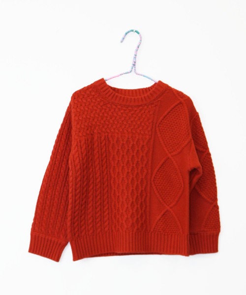 RUGGEDWORKS（ラゲッドワークス）の「パッチワークケーブルニット（ニット/セーター・キッズ・オレンジ/ブルー・90/100/110/120/130/140/150）」の12枚目の写真