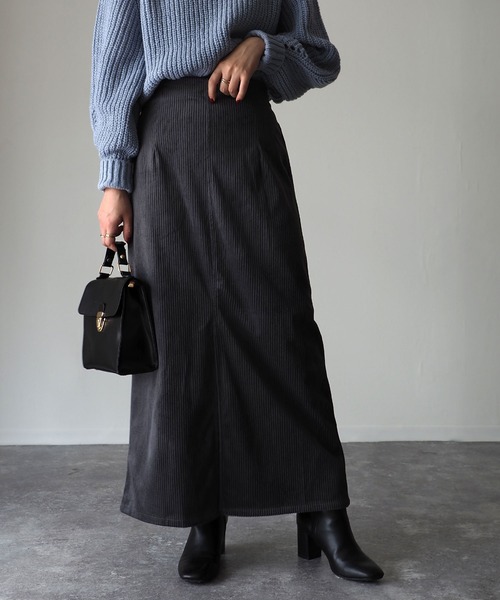 Riberry（リベリー）の「前スリットコーデュロイスカート（スカート・レディース・グレー/チャコールグレー/ブラウン/ワイン・MEDIUM）」の2枚目の写真