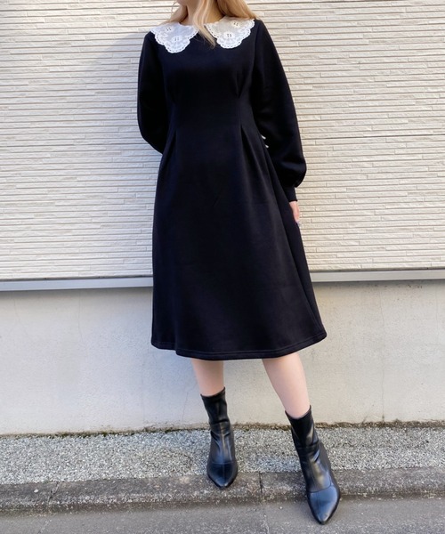 Loueme（ルエム）の「裏起毛レースビックカラースウェットマーメイドワンピース（ワンピース・レディース・ブラック/グレー・FREE）」の5枚目の写真