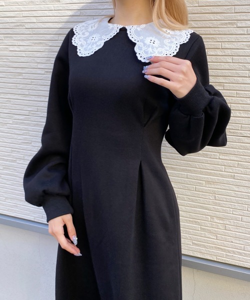 Loueme（ルエム）の「裏起毛レースビックカラースウェットマーメイドワンピース（ワンピース・レディース・ブラック/グレー・FREE）」の9枚目の写真
