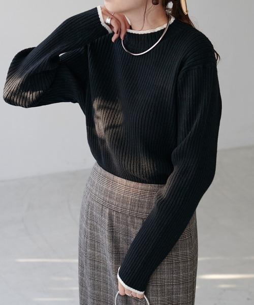 DISCOAT(ディスコート)の「モチモチリブ配色ハイネックプルオーバー(ニット/セーター・レディース・ブラック/グレー/グリーン/アイボリー/ホワイト系その他・MEDIUM/LARGE)」の18枚目の写真