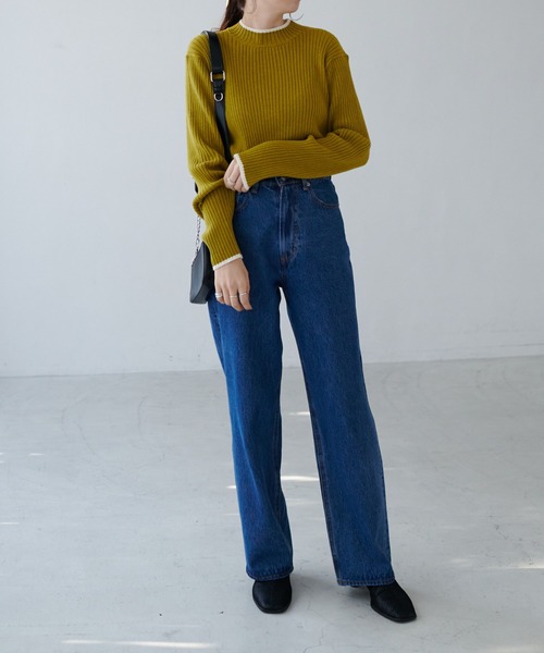 DISCOAT(ディスコート)の「モチモチリブ配色ハイネックプルオーバー(ニット/セーター・レディース・ブラック/グレー/グリーン/アイボリー/ホワイト系その他・MEDIUM/LARGE)」の16枚目の写真