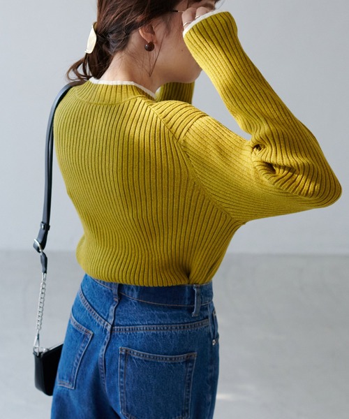 DISCOAT(ディスコート)の「モチモチリブ配色ハイネックプルオーバー(ニット/セーター・レディース・ブラック/グレー/グリーン/アイボリー/ホワイト系その他・MEDIUM/LARGE)」の21枚目の写真