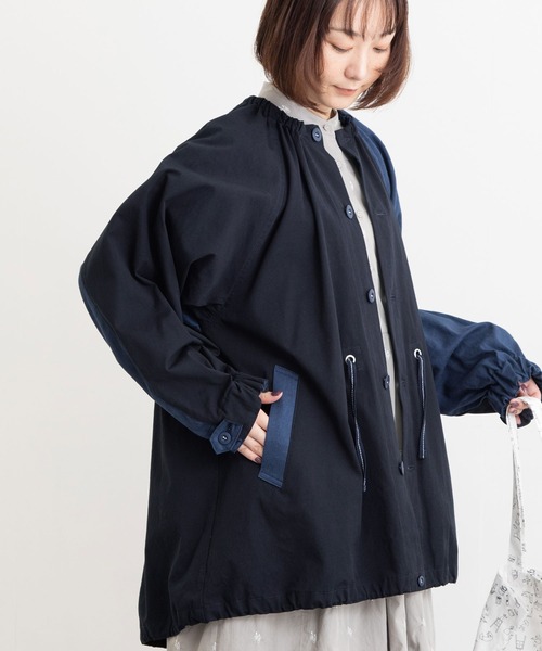 POU DOU DOU(プードゥドゥ)の「ウェザーノーカラーモッズ風ブルゾンコート(モッズコート・レディース・ネイビー/カーキ/キナリ・3)」の9枚目の写真