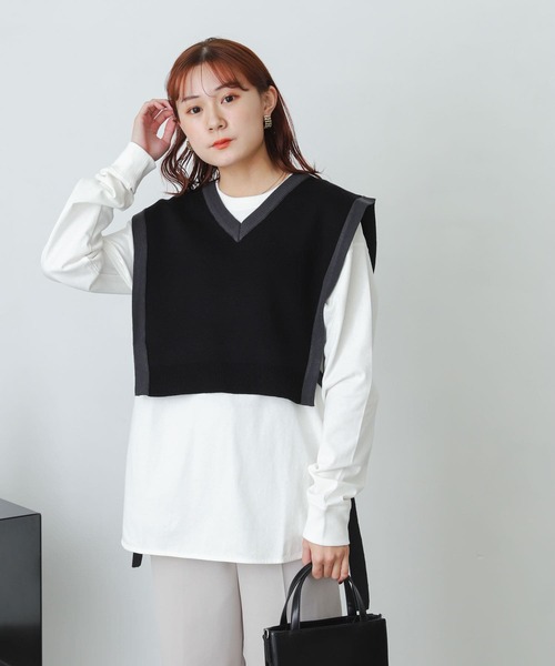 SENSE OF PLACE by URBAN RESEARCH（センスオブプレイスバイアーバンリサーチ）の「バイカラーニットベスト（ベスト・レディース・ブラック/ベージュ/ライトベージュ・ONE）」の10枚目の写真