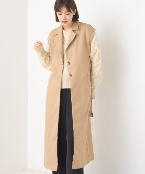 OMNES（オムネス）の「綾織ロングトレンチジレ（ベスト・レディース・ブラック/ベージュ/ライトカーキ・FREE）」の18枚目の写真