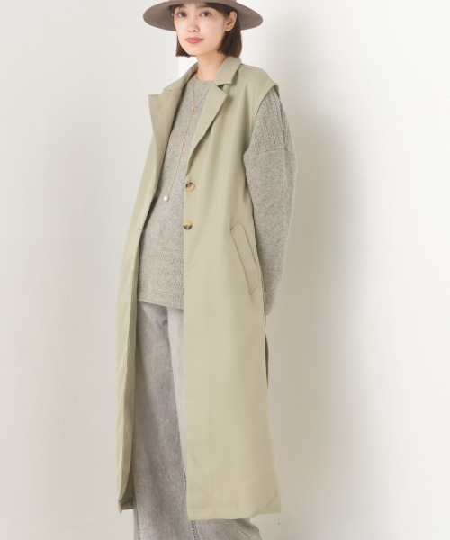 OMNES（オムネス）の「綾織ロングトレンチジレ（ベスト・レディース・ブラック/ベージュ/ライトカーキ・FREE）」の14枚目の写真