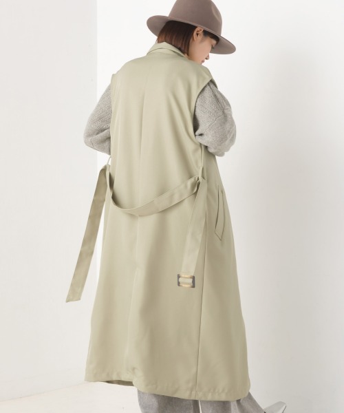 OMNES（オムネス）の「綾織ロングトレンチジレ（ベスト・レディース・ブラック/ベージュ/ライトカーキ・FREE）」の12枚目の写真