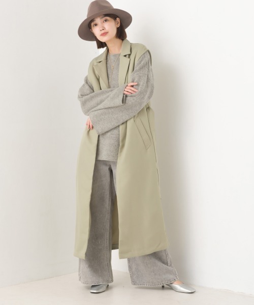 OMNES（オムネス）の「綾織ロングトレンチジレ（ベスト・レディース・ブラック/ベージュ/ライトカーキ・FREE）」の11枚目の写真
