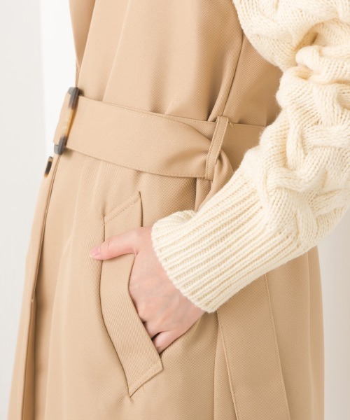 OMNES（オムネス）の「綾織ロングトレンチジレ（ベスト・レディース・ブラック/ベージュ/ライトカーキ・FREE）」の6枚目の写真