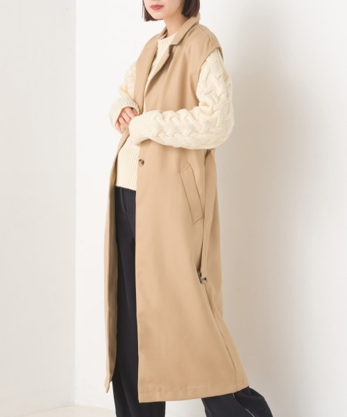 OMNES（オムネス）の「綾織ロングトレンチジレ（ベスト・レディース・ブラック/ベージュ/ライトカーキ・FREE）」の19枚目の写真