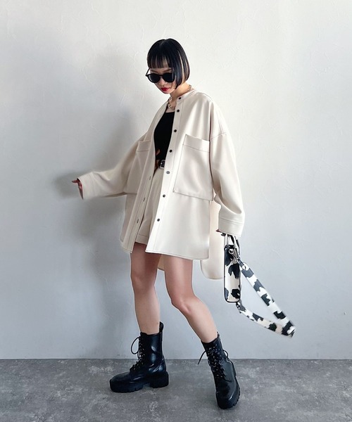 PAGEBOY(ページボーイ)の「CORE / ステッチオーバーシャツ(シャツ/ブラウス・レディース・ブラック/オフホワイト・FREE)」の8枚目の写真