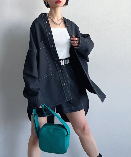 PAGEBOY(ページボーイ)の「CORE / ステッチオーバーシャツ(シャツ/ブラウス・レディース・ブラック/オフホワイト・FREE)」の10枚目の写真