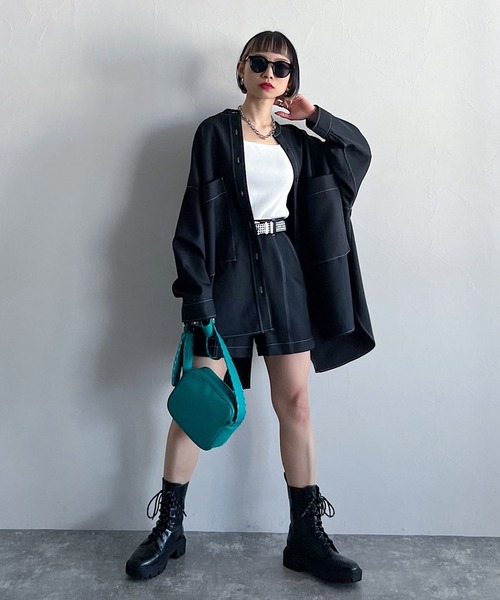 PAGEBOY(ページボーイ)の「CORE / ステッチオーバーシャツ(シャツ/ブラウス・レディース・ブラック/オフホワイト・FREE)」の12枚目の写真