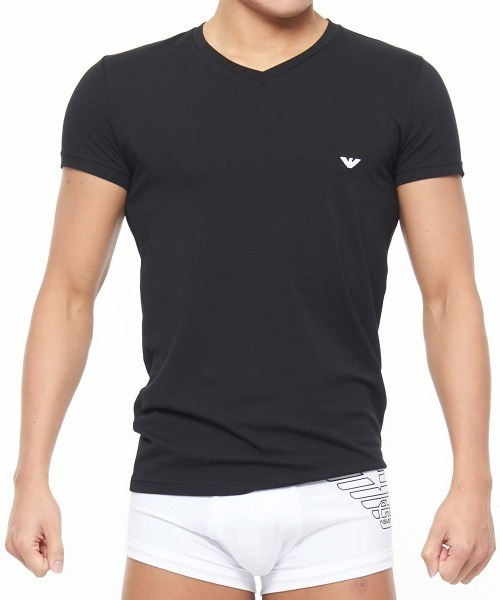 極美品 EMPORIO ARMANI ロゴ ネック 半袖 コットン ニット XL
