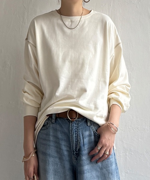 LBC(エルビーシー)の「バイオ加工配色ステッチプルオーバー(Tシャツ/カットソー・レディース・チャコールグレー/オフホワイト/ライム・M)」の1枚目の写真