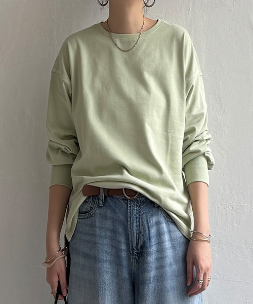 LBC(エルビーシー)の「バイオ加工配色ステッチプルオーバー(Tシャツ/カットソー・レディース・チャコールグレー/オフホワイト/ライム・M)」の2枚目の写真