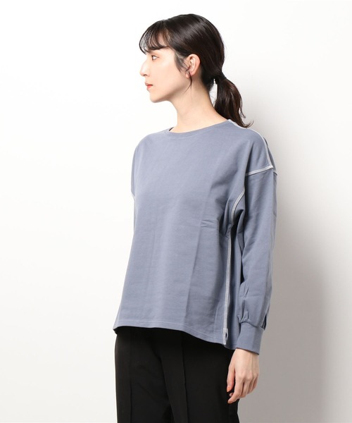 LBC(エルビーシー)の「バイオ加工配色ステッチプルオーバー(Tシャツ/カットソー・レディース・チャコールグレー/オフホワイト/ライム・M)」の3枚目の写真