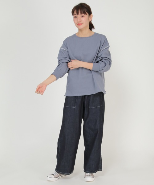 LBC(エルビーシー)の「バイオ加工配色ステッチプルオーバー(Tシャツ/カットソー・レディース・チャコールグレー/オフホワイト/ライム・M)」の5枚目の写真