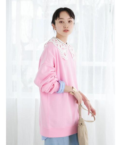 earth music&ecology(アースミュージックアンドエコロジー)の「付け襟スウェット(スウェット・レディース・チャコールグレー/アイボリー/ピンク・FREE)」の6枚目の写真