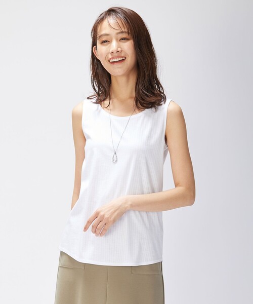 J.PRESS(ジェイプレス)の「コットンリブ ノースリーブ カットソー(タンクトップ・レディース・ホワイト系/ライトグレー系/カーキ系/ネイビー系・MEDIUM/LARGE)」の2枚目の写真