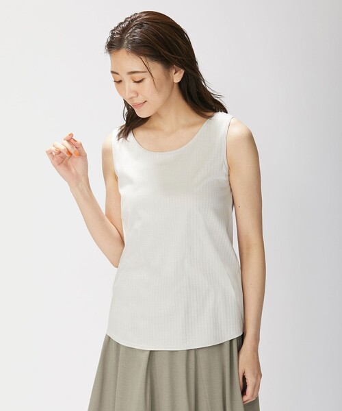 J.PRESS(ジェイプレス)の「コットンリブ ノースリーブ カットソー(タンクトップ・レディース・ホワイト系/ライトグレー系/カーキ系/ネイビー系・MEDIUM/LARGE)」の3枚目の写真