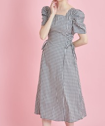 tocco closet（トッコ　クローゼット）の「サイドレースアップデザインパワーショルダーギンガムチェックワンピース（ワンピース）」