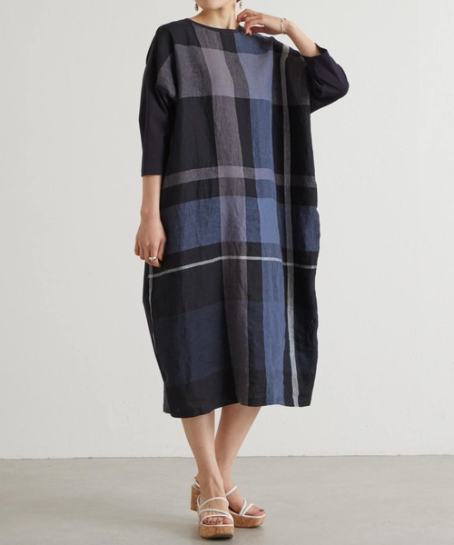 ワンピース ドレス ワンピース Beardsley ビアズリー のワンピース リネンビッグチェック丸ワンピ Beza0002 を購入できます Beardsley リネンビッグチェック丸ワンピ ワンピース Beardsley ビアズリー のファッション 安い ストア通販