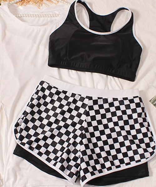 レディース水着 スリット入り長袖トップス+スポーティービキニ 3