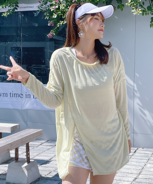 レディース水着 スリット入り長袖トップス+スポーティービキニ 3